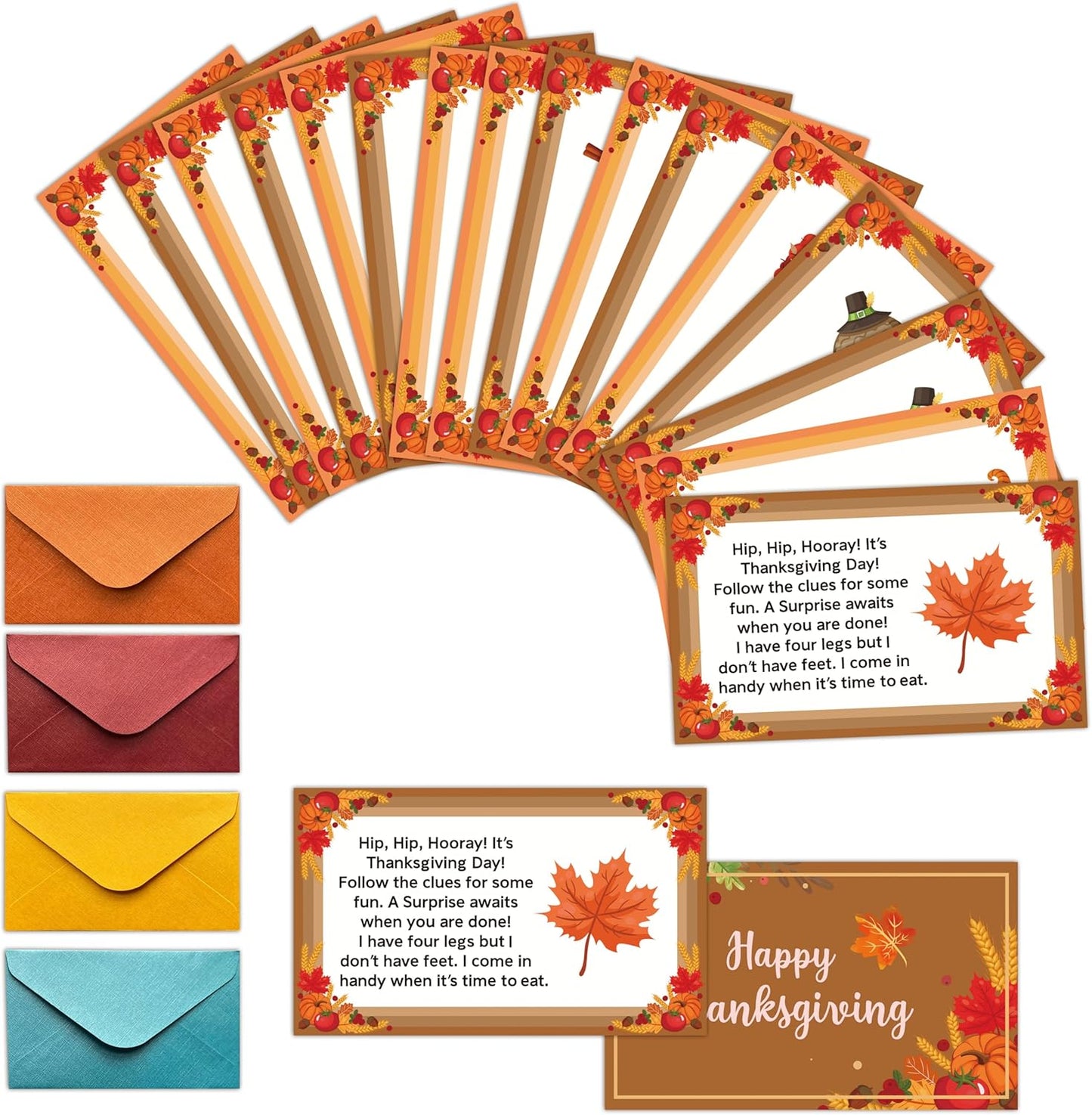 Thanksgiving Scavenger Hunt Clue Cards, Fall Thanksgiving Scavenger Hunt Games for Adults, Autumn Pumpkin Holiday Birthday Party Supplies Activities Outdoor Indoor(18 Cards with Envelopes), 09