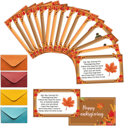 Thanksgiving Scavenger Hunt Clue Cards, Fall Thanksgiving Scavenger Hunt Games for Adults, Autumn Pumpkin Holiday Birthday Party Supplies Activities Outdoor Indoor(18 Cards with Envelopes), 09