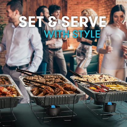 Disposable Chafing Dish Buffet Set Food Warming Trays - Buffet Set Trays Food Warmers for Parties & Events - Replacement Chafing Dishes for Catering (9 Serving Utensil Set)