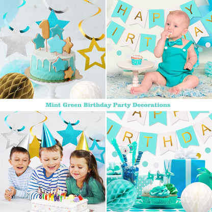 meowtastic Birthday Decorations, Happy Birthday Banner with Honeycomb Balls, Stars Hanging Swirl Streamers, Circle Dots Garland, Happy Birthday Party Decorations for Women Men Boys Girls (Blue)