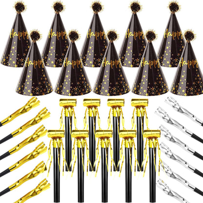 JOYEONDEF 30 Pcs Gold Birthday Party Hats Cone Hats Includes 8 Birthday Paper Hats and 22 Noise Makers