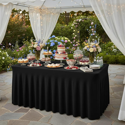 Fixwal Black Spandex Tablecloth for Rectangle Table 6ft, Table Skirt for Folding Table, Table Cover for Party, Show, Wedding and Birthday