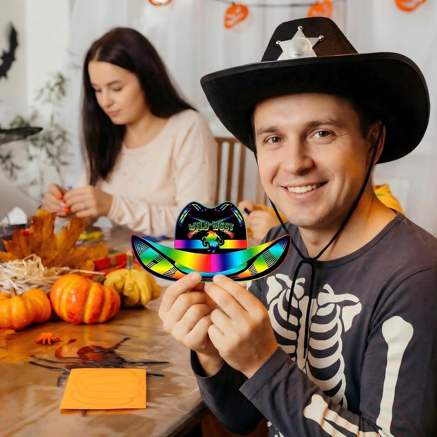 Hungdao 160 Pcs Western Cowboy Scratch Cards for Men Colorful Rainbow Cowboy Scratch Paper Art with Wooden Stylus for Adult Western Theme Birthday Party DIY Activities