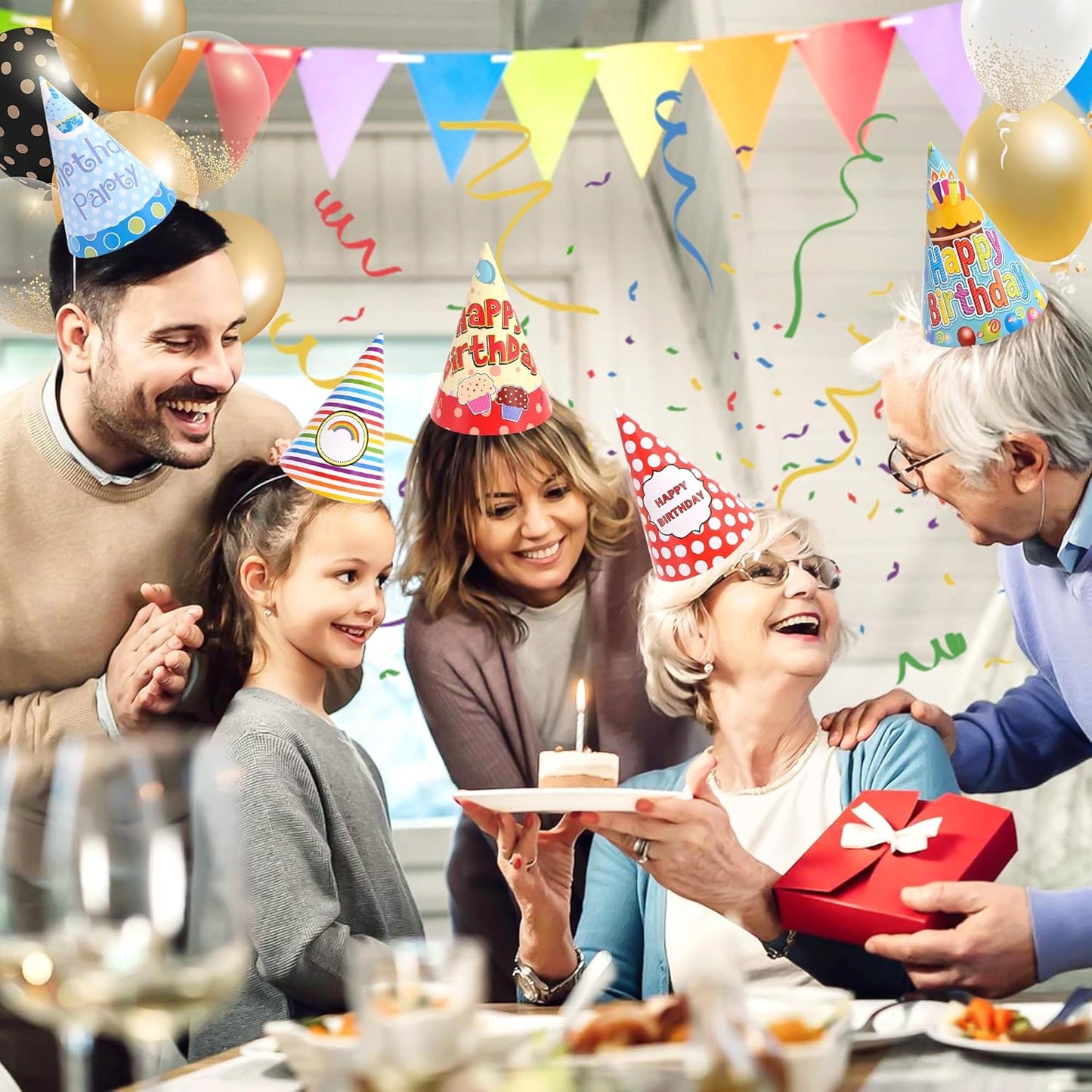 CANREVEL 12 PCS Party Hats for Adults, Party Headwear, Happy Birthday Hats, Birthday Party Decorations for Women Men