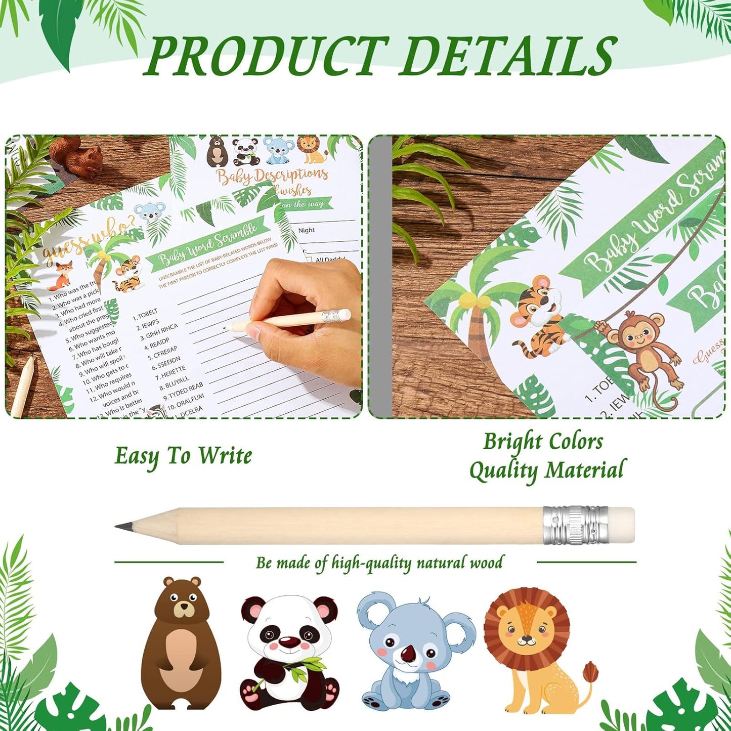 Yinder 145 Pcs Baby Shower Games Activities Cards with 20 Pencils Includes Baby Bingo Description and Wishes Guess Who Price is Right Word Scramble Game(Here Comes the Son)