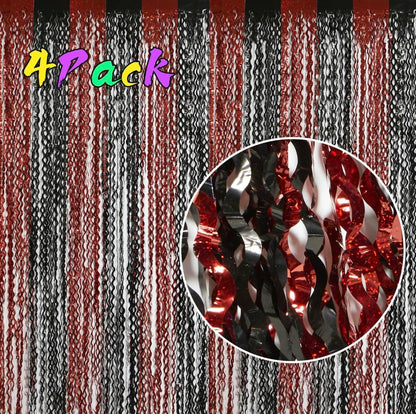 4 Pack Wavy Champagne Gold Metallic Tinsel Foil Fringe Curtains Backdrop - 3.3X6.6ft Foil Fringe Backdrop for Parties | Door Streamers for Birthday | Photo Booth Backdrops Party Decor