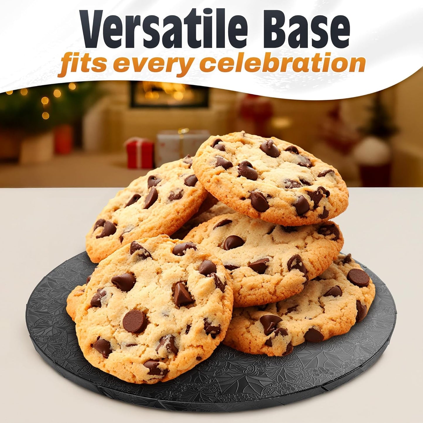 12 Inch Cake Drum, Black Cake Board for Picture-Ready Celebration Cakes, 1/2 Inch Thick Round Cardboard Base with Grease & Moisture Resistant Surface and Decorative Pattern for Parties and Weddings