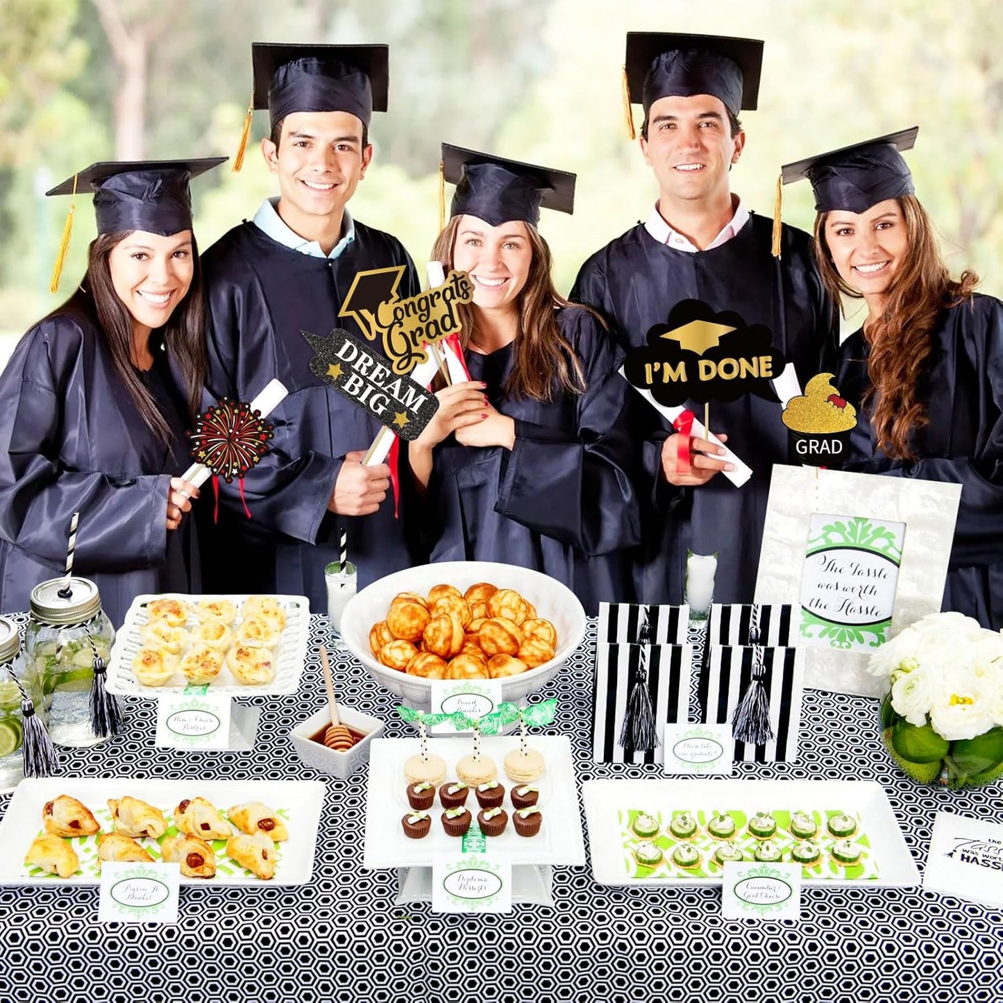 2026 Graduation Photo Booth Props,22Pcs Graduation Photo Booth Props,Funny Grad Party Selfie Props,Black Gold Selfie Photo Frame for High School and College Grads