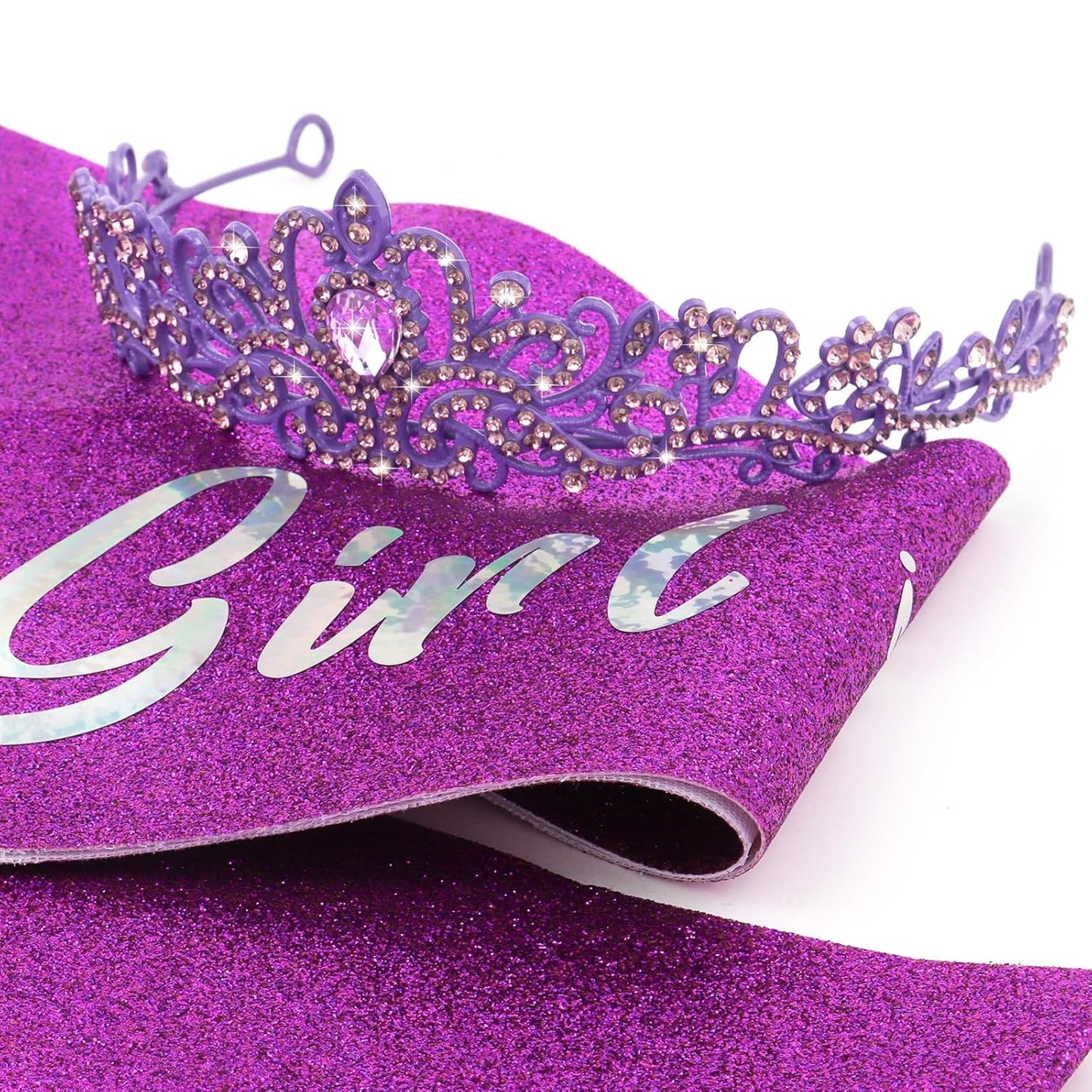 CIEHER Birthday Girl Crown and Sash - Rose Gold Tiara Birthday Decorations for Women and Girls