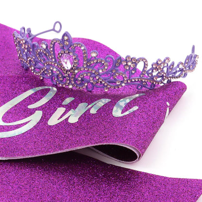 CIEHER Birthday Girl Crown and Sash - Rose Gold Tiara Birthday Decorations for Women and Girls
