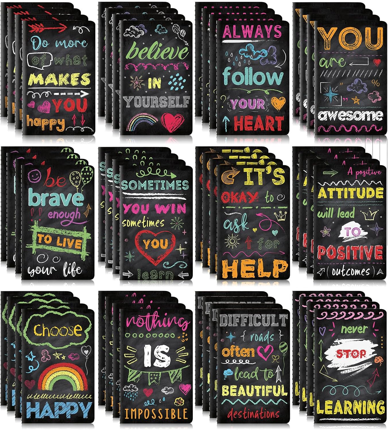 Outus 24 Pieces Mini Inspirational Notepads Motivational Small Pocket Journal Notebook Inspiring Note Pads Gift for School Office Travel Coworkers Supplies, 12 Styles (Simple Style)