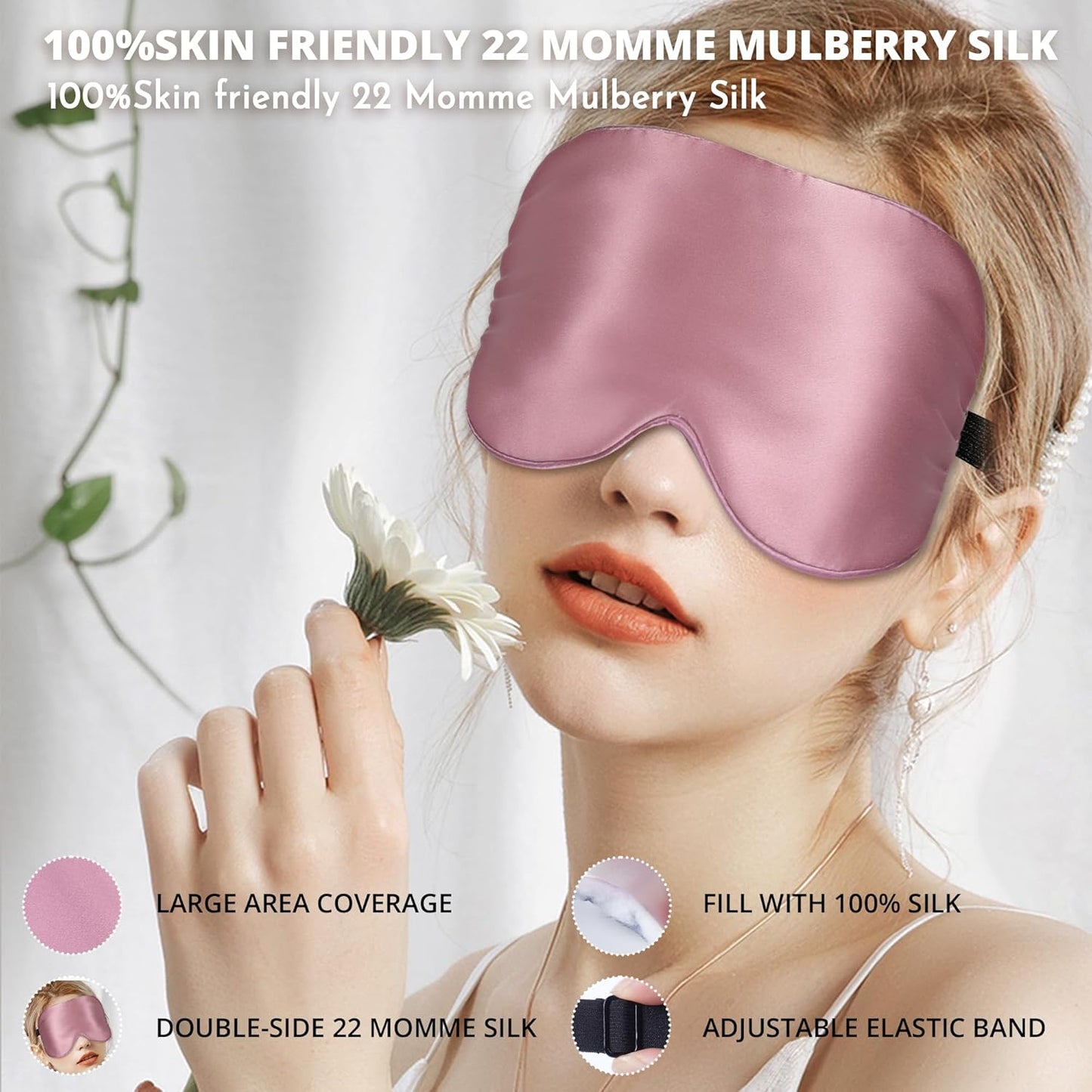 Silk Eye Mask with Adjustable Strap, Satin Blackout Sleeping Mask for Men&Women, Comfortable Blindfold Eyeshade for Night Sleep(Blue)