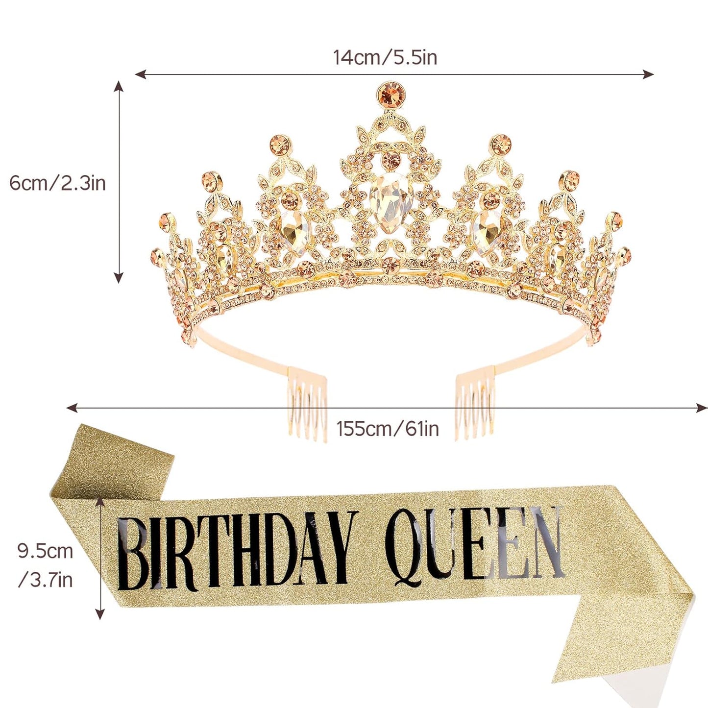 CAVETEE Red Black Birthday Crown and Sash for Women Sash & Rhinestone Tiara Set Red and Black Party Decorations Birthday Queen Crowns Tiaras for Women