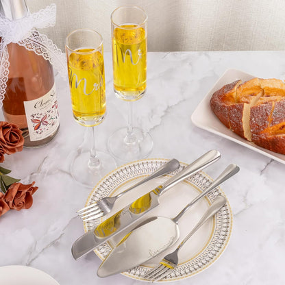 Wedding Cake Knife and Server Set, Mr and Mrs Champagne Flutes With Sliver Cake Cutting Set For Wedding Bridal Shower Gifts