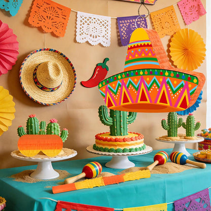 Hooqict Mexican Pinata with Blindfold and Bat Stick Party Pinata for Fiesta Carnival Cinco de Mayo Decorations Kids Adults Mexican Party Games Birthday Party Supplies