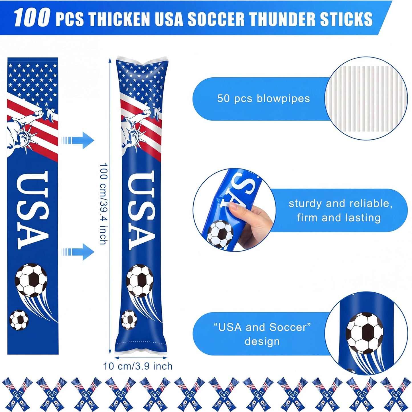Hungdao 100 Pcs Thunder Sticks Spirit Boom Sticks Cheerleading Football Noise Makers Inflatable Noisemakers for Party Dance Basketball Sporting Event