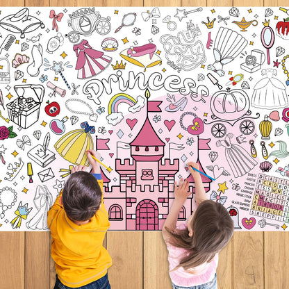 43.3x31.5 Summer Coloring Poster with Picture, Giant Cute Painting Poster, Large Coloring Tablecloth for Classroom Home Birthday Party Supplies Favor