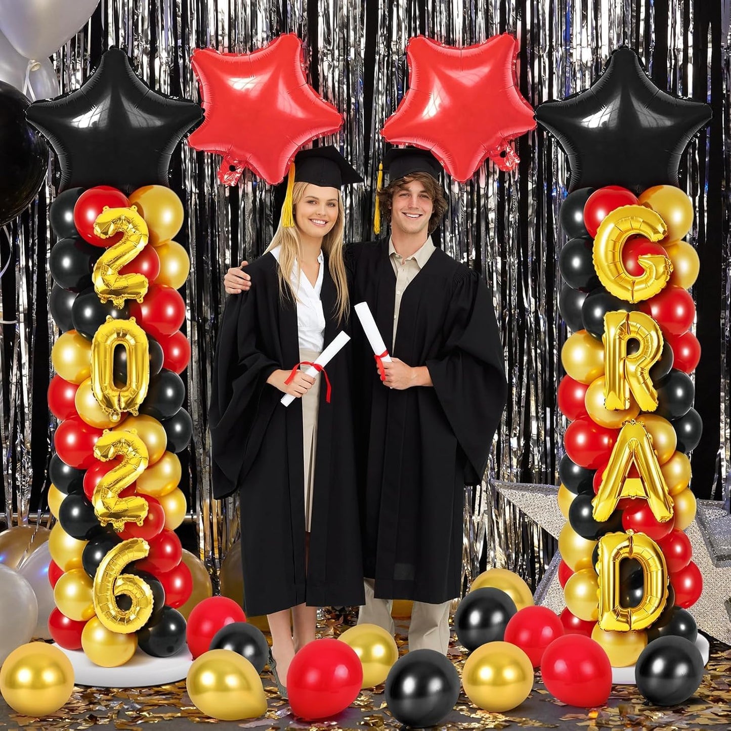 2 Sets Graduation Balloon Column Stand Kits with Balloons 2026 Grad Themed Decoration Navy Blue Balloon Tower Stand Kit for Grad High School & College Celebration Party Decor