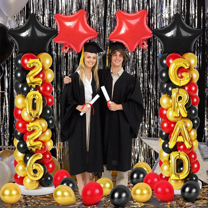 2 Sets Graduation Balloon Column Stand Kits with Balloons 2026 Grad Themed Decoration Navy Blue Balloon Tower Stand Kit for Grad High School & College Celebration Party Decor