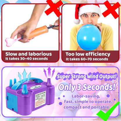 Anordsem Electric Balloon Air Pump: Polypropylene Plastic Case with Dual Nozzle - Quick Inflating for All Balloons at Home - Blower Machine Knotter/Ribbon for Parents Party DIY Decoration