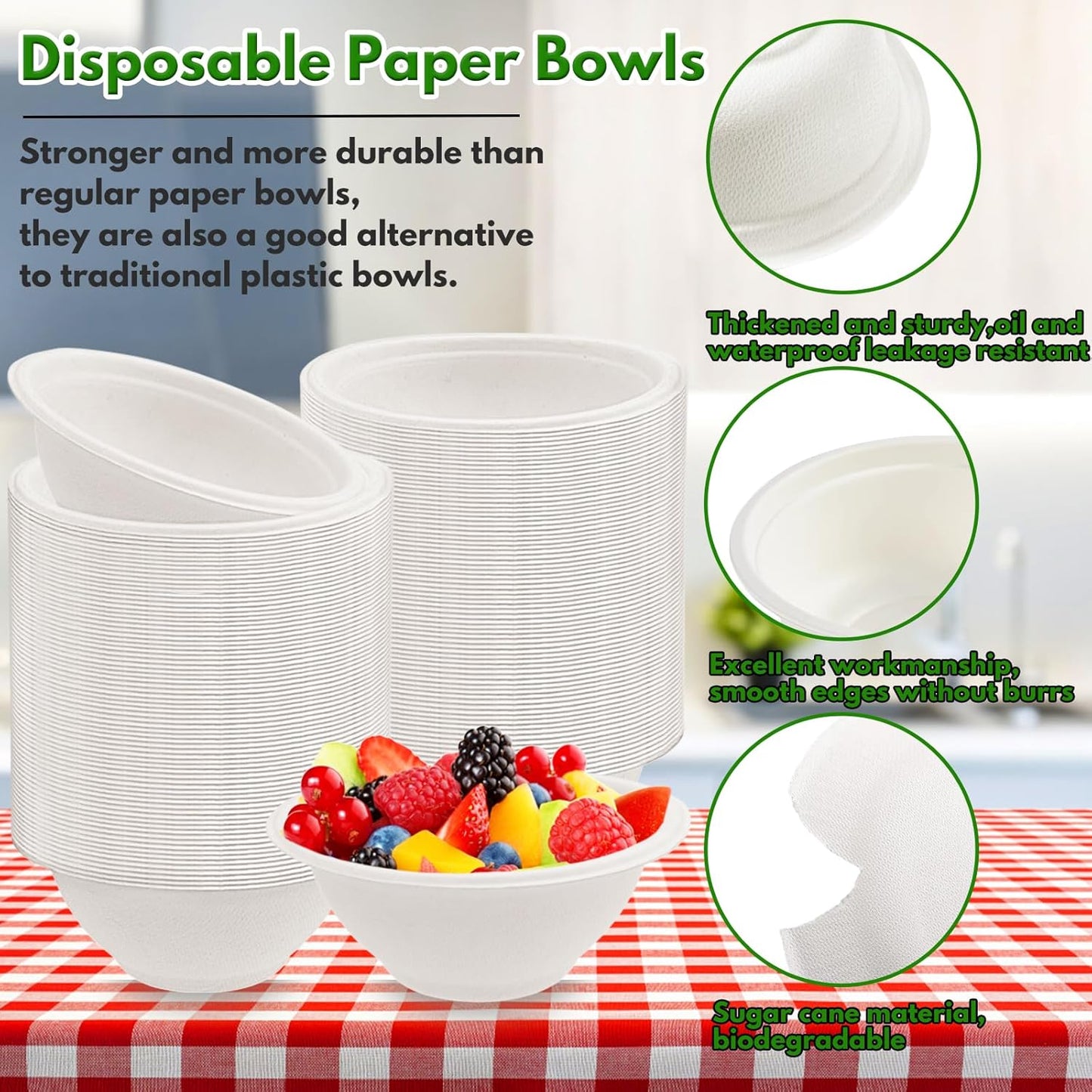 Tiaiidi 100 Pack 8 oz Disposable Paper Bowls,Compostable Bagasse Bowls,Small Biodegradable Heavy-Duty Bowls for Hot and Cold Food