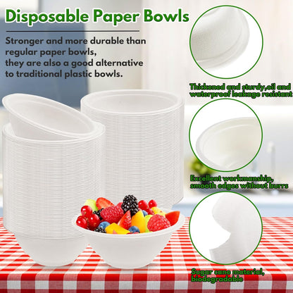 Tiaiidi 100 Pack 8 oz Disposable Paper Bowls,Compostable Bagasse Bowls,Small Biodegradable Heavy-Duty Bowls for Hot and Cold Food