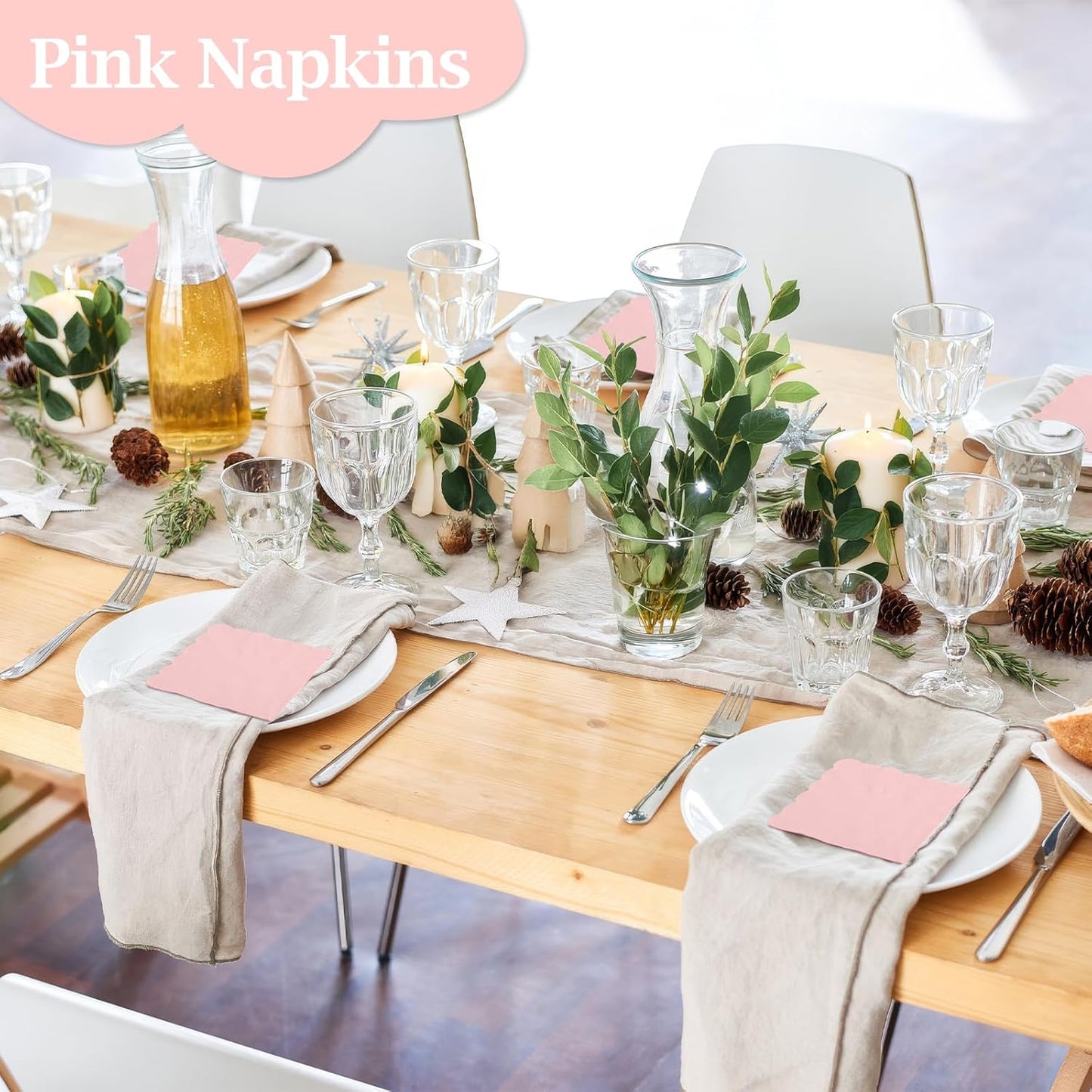 100 Pcs Cocktail Napkins, 2-Ply 5 x 5 Inches Disposable Scalloped Napkins, Thick Premium Dessert Napkins for Party, Wedding, Dinner, Birthday, Anniversary, Festival (Sage Green)