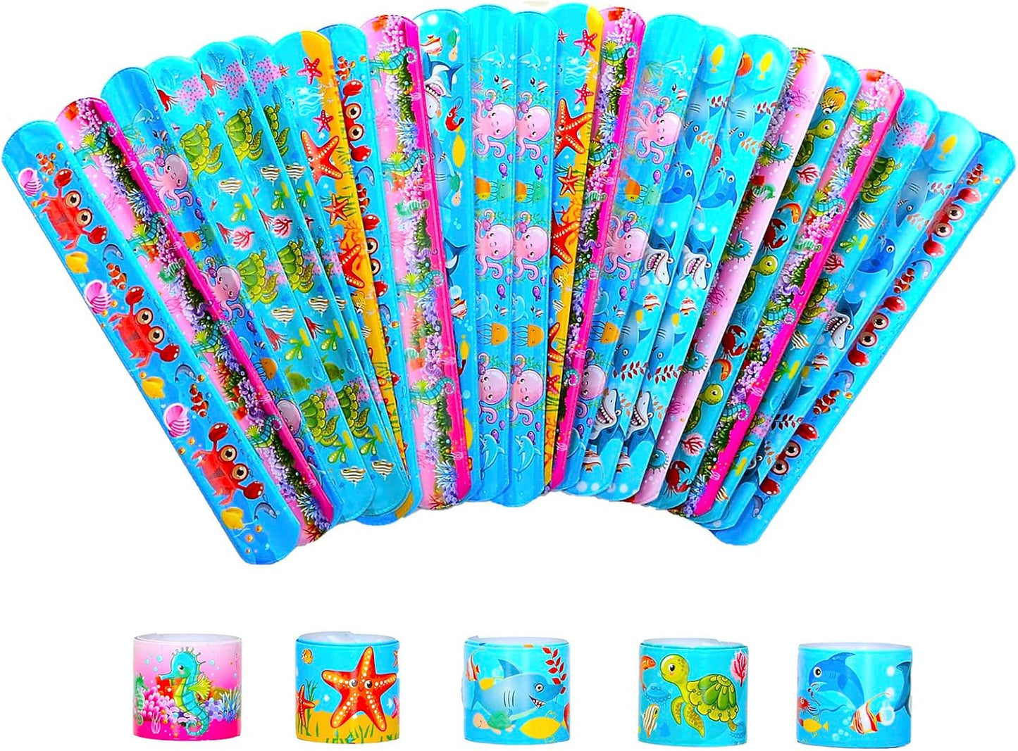 Ocean Animal Slap Bracelets for Party Favors,24PCS Friendship Bracelets for Ocean Theme Party Supplies Decorations Snap Animal Wristands for Party Gift Bag Filler