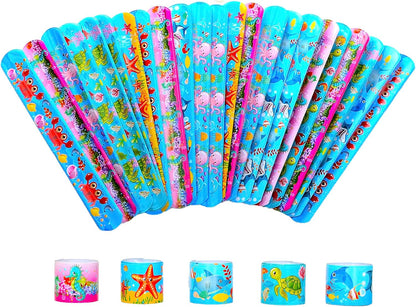 Ocean Animal Slap Bracelets for Party Favors,24PCS Friendship Bracelets for Ocean Theme Party Supplies Decorations Snap Animal Wristands for Party Gift Bag Filler