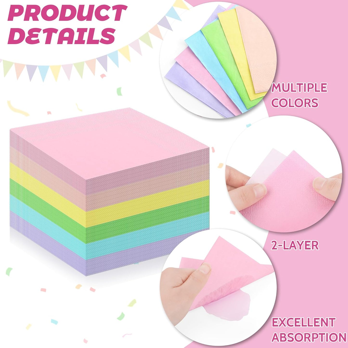 Resinta 120 Pieces Cocktail Napkin Neon Napkins Beverage Luncheon Paper Napkins 2 Ply for Party Favors, 6 Colors