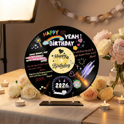 REEGII Vinyl Record Style Birthday Guest Book for Birthday Decorations - Large 11.6"x11.6" Sign-In Poster with 12 Pens | Unique Keepsake Gift for Birthday Party Decor (Happy Birthday, Golden, 11.6"L x 11.6"W)