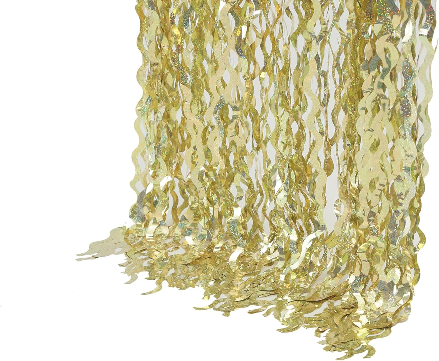 4 Pack Wavy Champagne Gold Metallic Tinsel Foil Fringe Curtains Backdrop - 3.3X6.6ft Foil Fringe Backdrop for Parties | Door Streamers for Birthday | Photo Booth Backdrops Party Decor