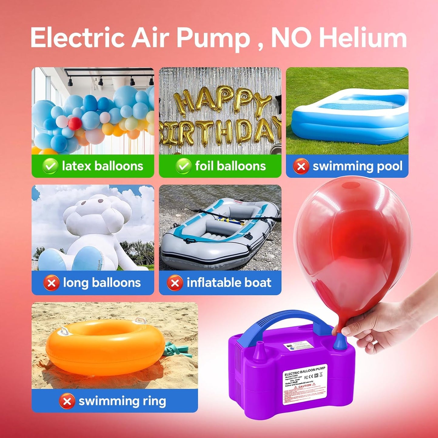 Electric Balloon Pump,110V 600W Portable Dual Nozzles Balloon Pump,Air Pump Balloon Blower for Party Decorations with Tying Tool