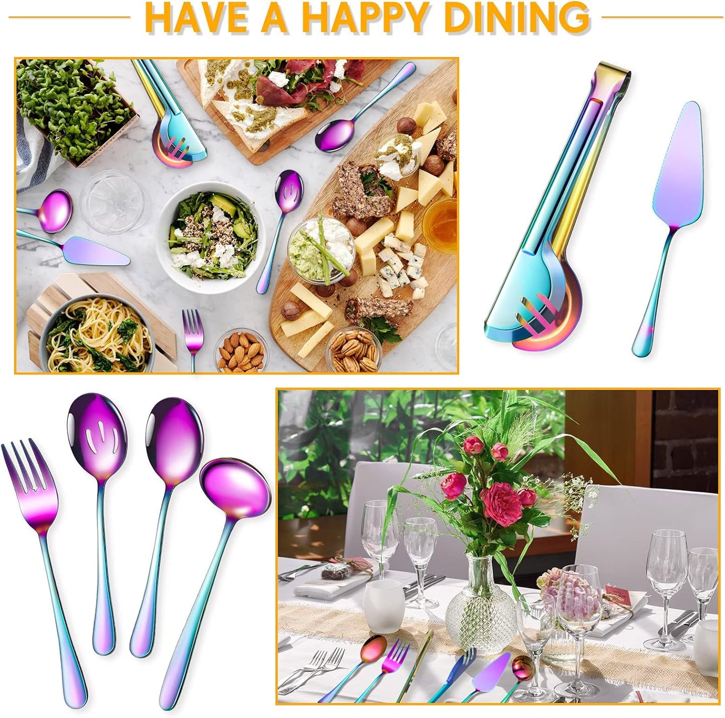 Patelai Serving Utensils Set Include Stainless Steel Large Spoons Slotted Spoons Forks Tongs Soup Ladle and Pie Server for Parties Buffet Catering, Dishwasher Safe(Silver,10 Pieces)