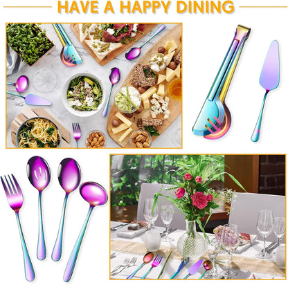 Patelai Serving Utensils Set Include Stainless Steel Large Spoons Slotted Spoons Forks Tongs Soup Ladle and Pie Server for Parties Buffet Catering, Dishwasher Safe(Silver,10 Pieces)