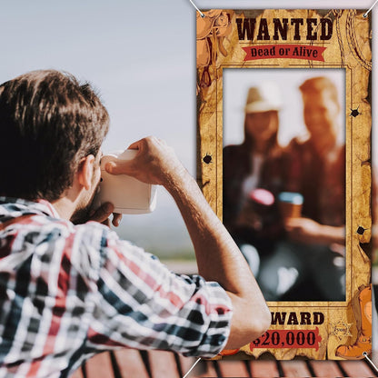 Funrous Wanted Poster Photo Prop Western Photo Booth Prop Large Selfie Frame Poster Fabric Banner Backdrop Wanted Sign for Cowgirl Cowboy Party Decoration Rustic Birthday Party Supplies (Pink)