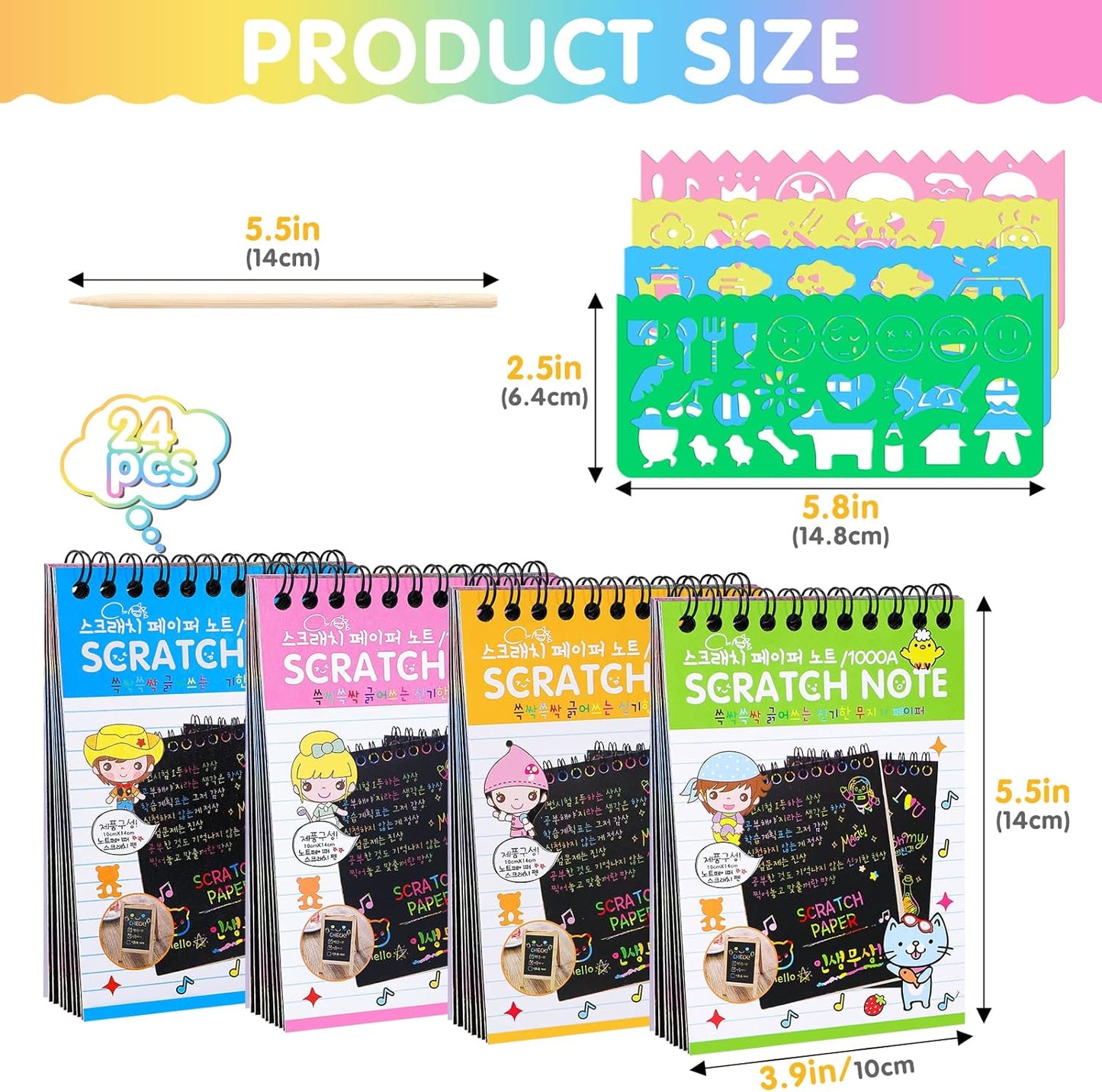 YSCare 24 Pack Scratch Arts and Crafts Notebooks, Rainbow Art Scratch Note, Goodie Bags Stuffers Essentials Gifts for Birthday Party Favors Classroom Prizes