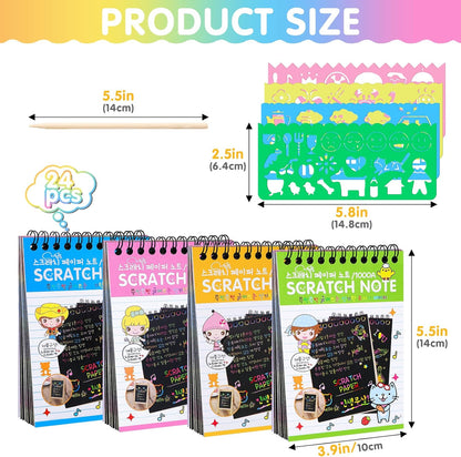 YSCare 24 Pack Scratch Arts and Crafts Notebooks, Rainbow Art Scratch Note, Goodie Bags Stuffers Essentials Gifts for Birthday Party Favors Classroom Prizes