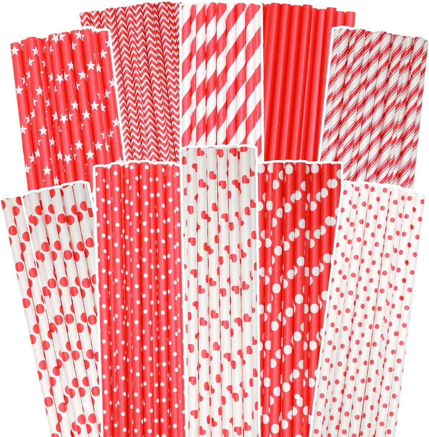 Pink Paper Straws 150pcs Disposable Straws Bulk (10 Pattern) qiqee
