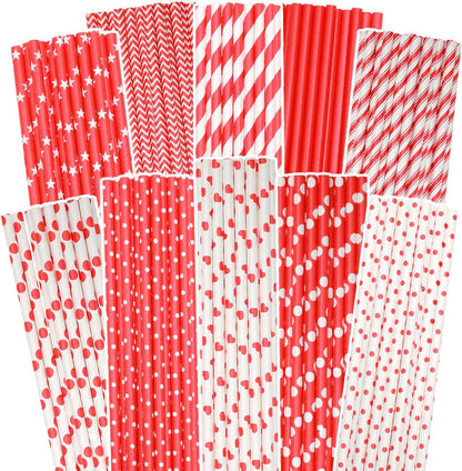Pink Paper Straws 150pcs Disposable Straws Bulk (10 Pattern) qiqee