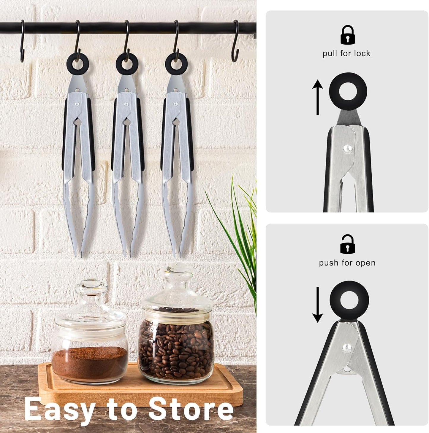 Hotec Stainless Steel Kitchen Tongs, Set of 2-9", Locking Metal Food Tongs for Cooking, Serving, BBQ, Grill Non-Slip Grip