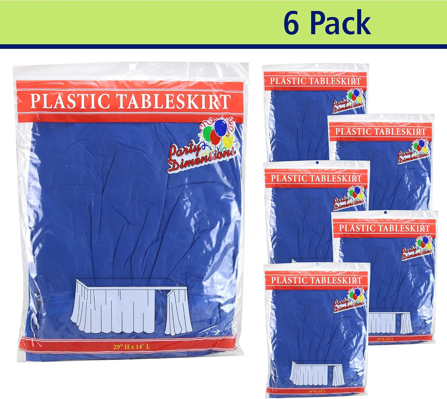 Party Dimensions Plastic Table Skirt, 29-Inches by 14-Feet - White - 6 Pack