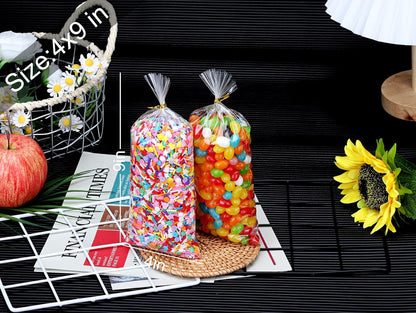 Clear Candy Bags 100pcs 6X10 Cellophane Treat Bag Party Favor Goodie Cake Pop Gift Apple Cello for Gift Baskets Bakery Cookie with Ties