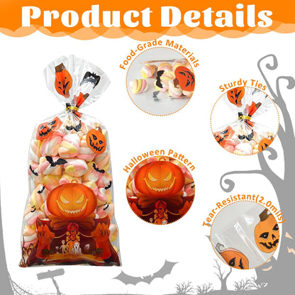 Soarvita Wildflower Cellophane Treat Bags: 50Pack Clear Plastic Floral Goodie Bags with 60 Ties for Cookies Snacks & Gift Packaging, Spring Candy Bag for Baby Bridal Shower Wedding Party Favors