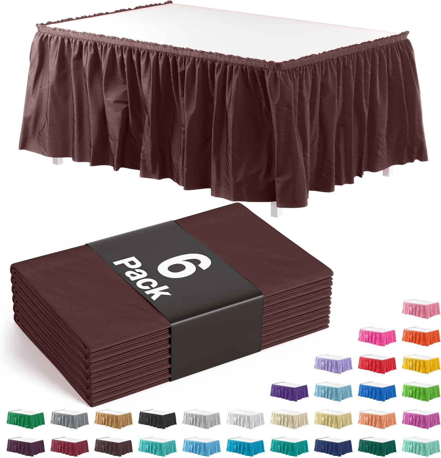 Exquisite Ruffle Table Skirt Black 6 Pack 14 Ft Long Table Skirts for Rectangle Tables 6ft Plus or Round Tables Skirts with Adhesive Strip for Gender Reveal Decor & Happy Birthday Parties