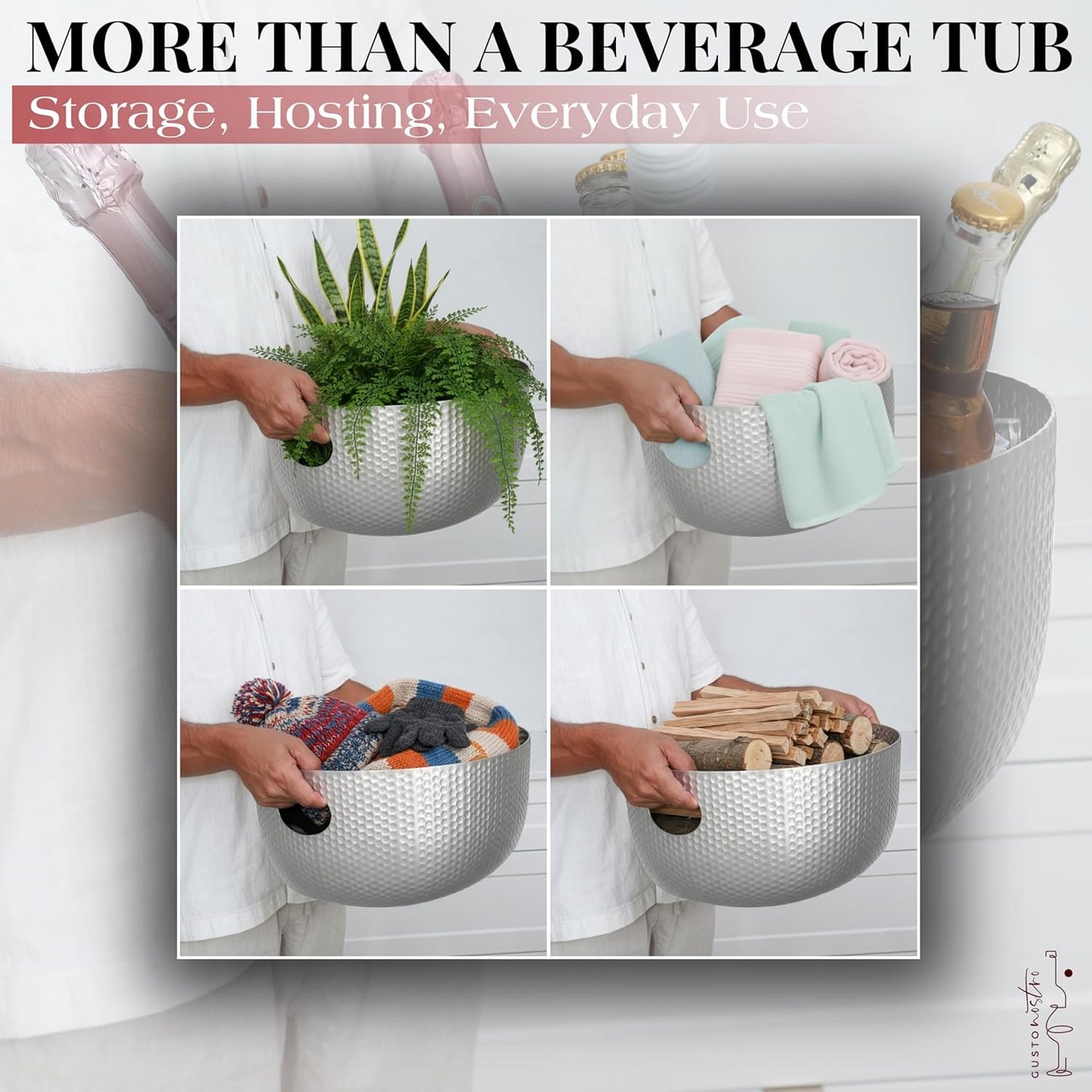 Gusto Nostro Large Beverage Tub for Parties - Metal Tub for Wine Bottles,Champagne,Beers - High Capacity Ice Bucket for Drinks - Extra Large Ice Buckets for Parties (22 qt) Outdoor Party Drink Bucket