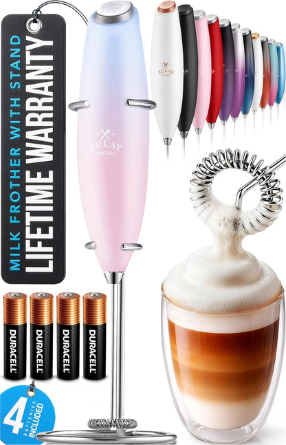 Zulay Kitchen Powerful Milk Frother Wand With Duracell Batteries - Ultra Fast Handheld Drink Mixer - Electric Whisk Foam Maker for Coffee, Lattes, Cappuccino & Matcha - Z1 Motor - Black - Colors C