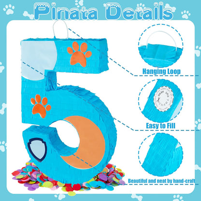 PCFING 20 Inch Dog Paw Number 1 Piñata with 30 Inch Piñata Stick Blindfold Confetti for Boy Girl Adults Birthday Party Decorations, Anniversary Celebration, Fiesta
