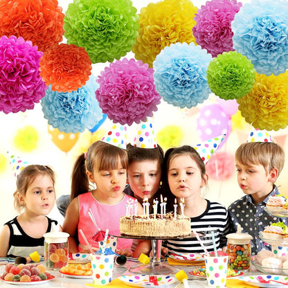 Pastel Tissue Paper Pom Poms Colorful Easter Macaron Kids Birthday Wedding Shower Tissue Flower Hanging Party Supplies(12pcs)
