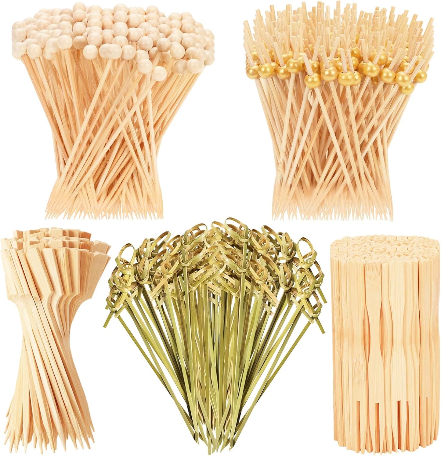 500PCS Cocktail Picks Bamboo Skewers for Appetizers, Fancy Toothpicks for Appetizers, 4.7" Eco-friendly Natural Bamboo Cocktail Sticks for Party Drinks Food, Charcuterie Boards Accessories